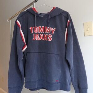 Tommy Hilfiger Hoodie Navy Blue Stitching Raised Detailing‎ Unique Throwback Y2K
